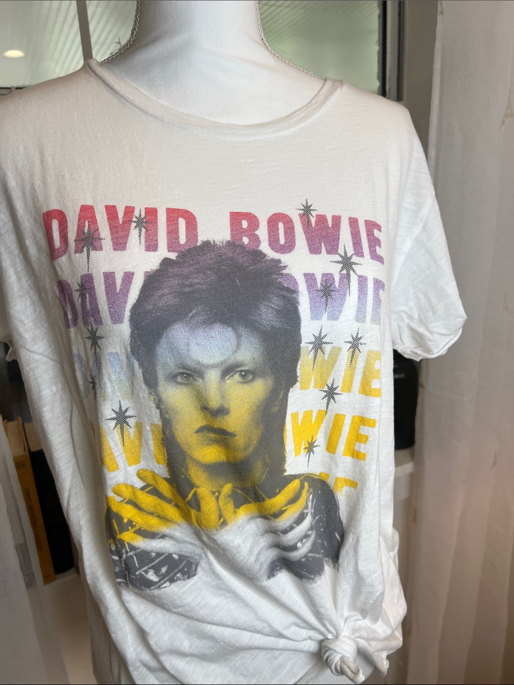Lucky Brand Dave Bowie  White Tee with Black Graphic size large. - Picture 2 of 5